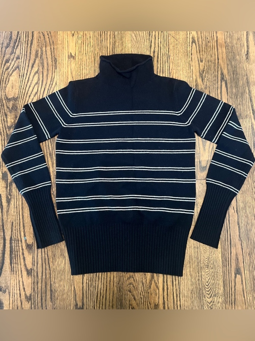 French Connection Navy Turtleneck Sweater with White Stripes
